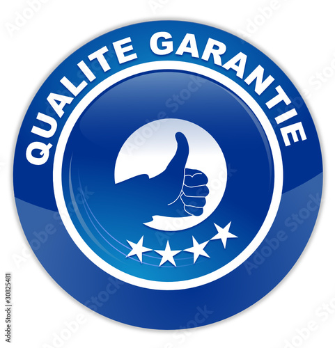 qualité garantie sur bouton rond bleu