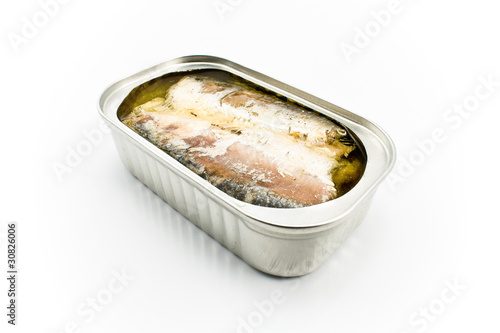 Sardines in opened tin can