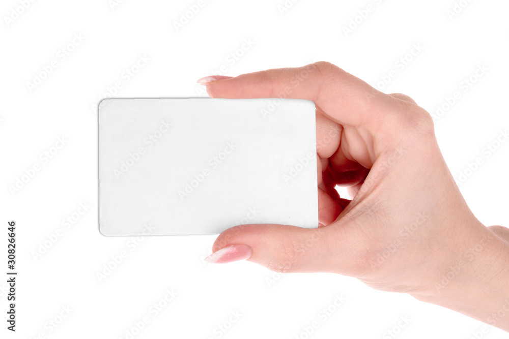 Fototapeta premium Hand and card isolated on white