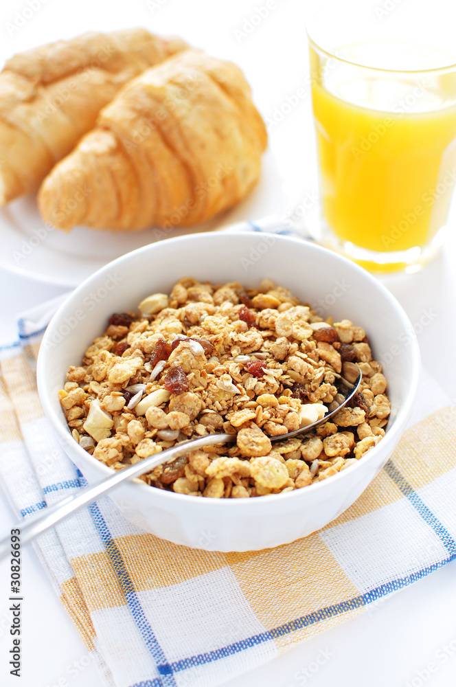 Croissants and cereal for breakfast Croissants and cereal for breakfast