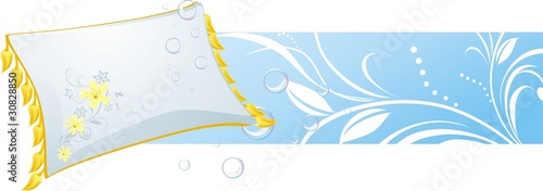White pillow and bubbles. Decorative banner. Vector