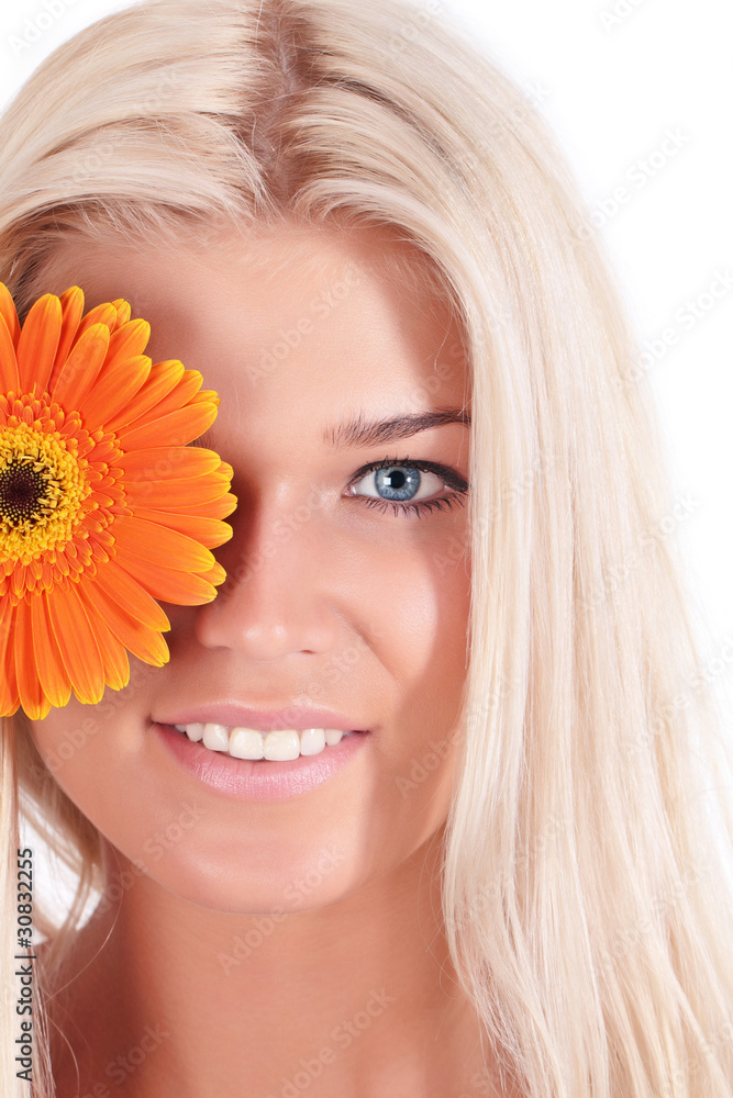 The girl with a flower Gerbera