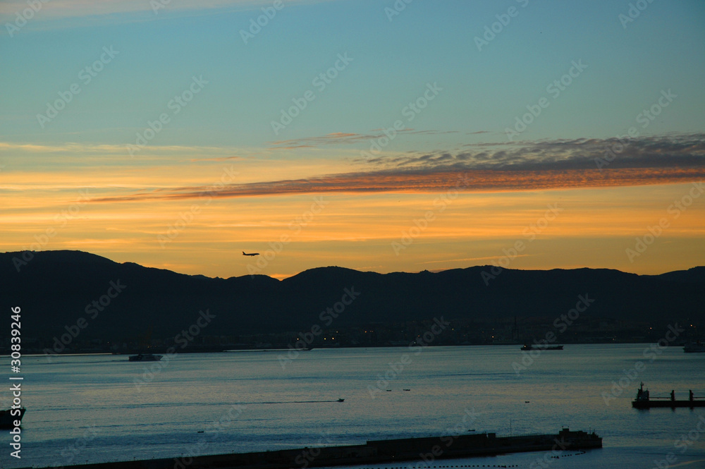 Sunset over the Straits of Gibraltar and Harbour