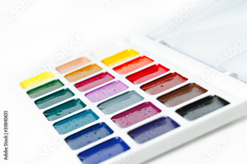 watercolour paints on a white background