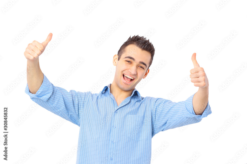 Handsome young man expressing positivity isolated on Handsome young man expressing positivity isolated on