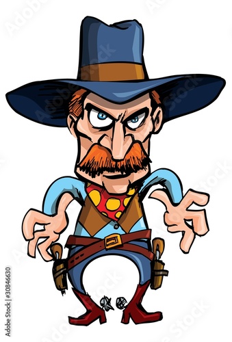 Cartoon cowboy ready to draw his guns