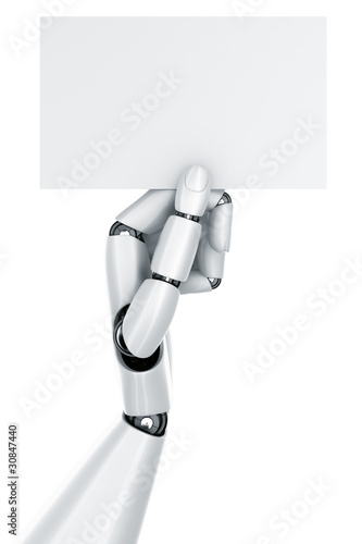Robot hand holding a blank ...