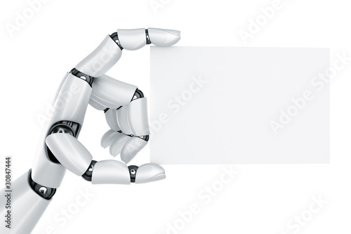 Robot hand holding a blank ...