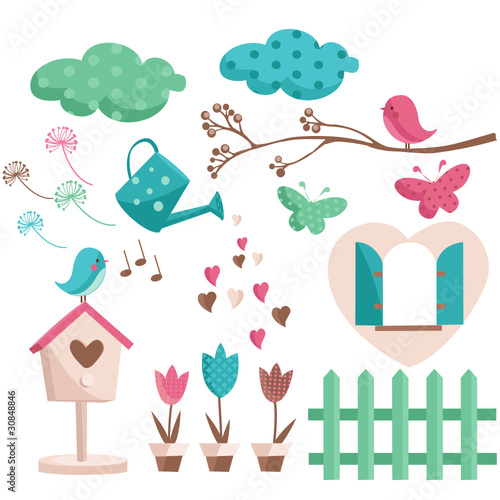 Spring elements with trendy colors, vector illustration