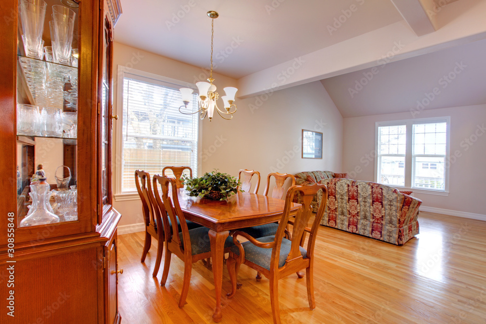 Dining area with living room and open floor plan Dining area with living room and open floor plan