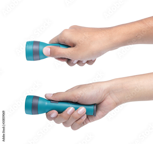 hand holding green flash light