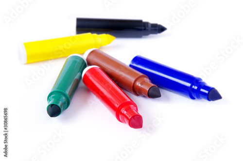 multicolored soft-tip pens isolated on white background