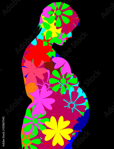 pregnant girl in flowers illustration