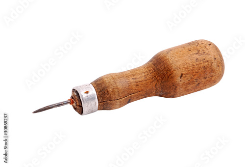 The old awl, isolated on a white background