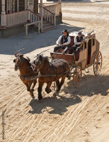 Sheriff and Deputy driving a stagecoach, Mini Hollywood, Spain