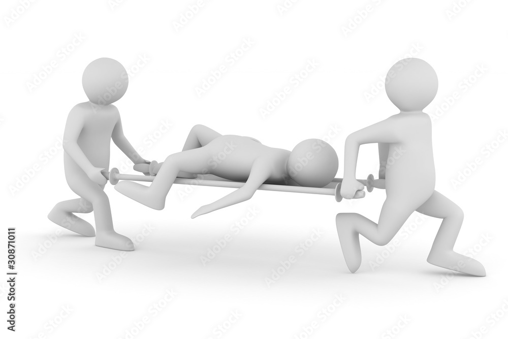 Hospital attendants transfer patient on stretcher. Isolated 3D i Hospital attendants transfer patient on stretcher. Isolated 3D i