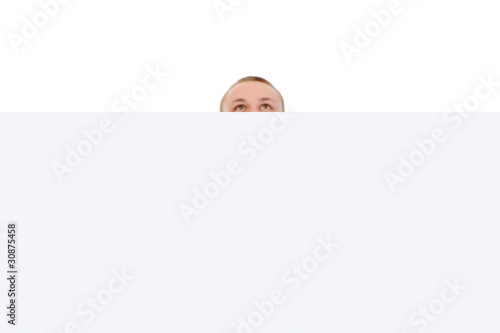 young man holding blank sheet