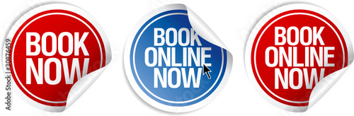 Book online now stickers set.