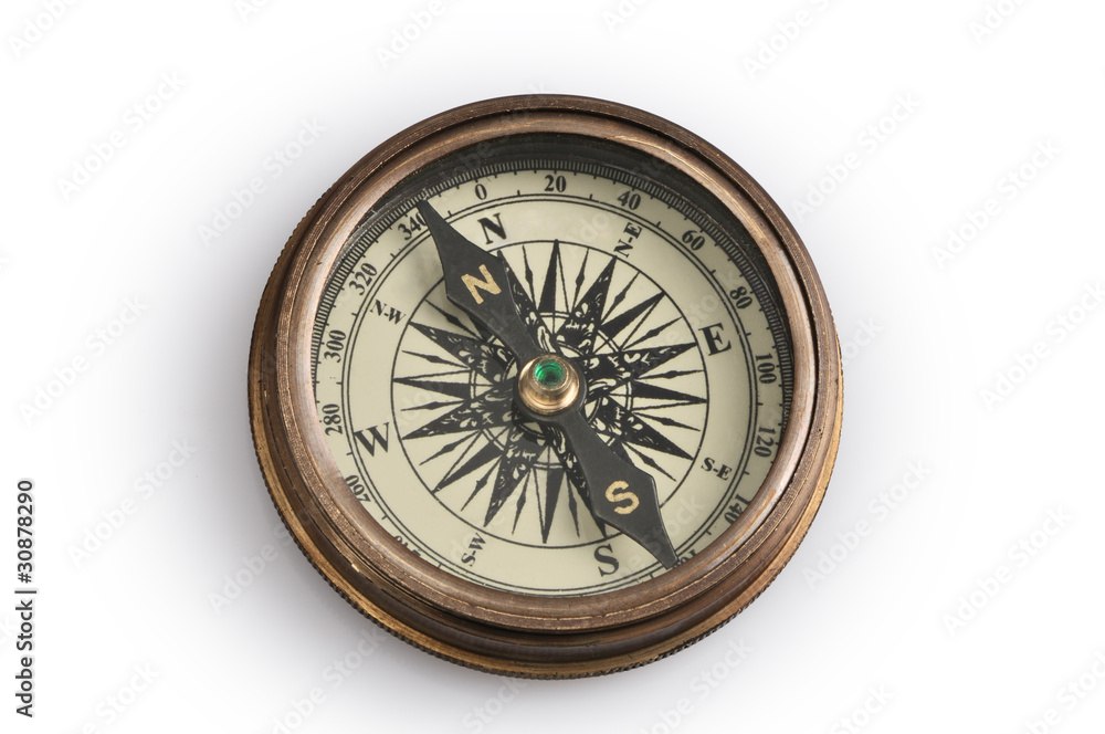 Old compass on a white background