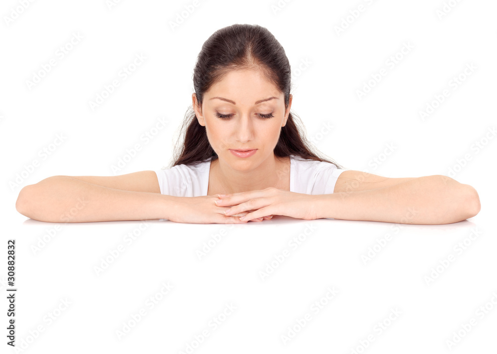 Young beautiful woman sensitive looking down Young beautiful woman sensitive looking down