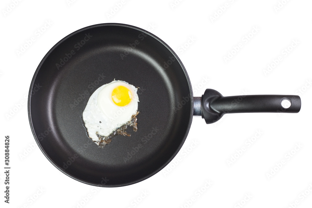 fried egg in a frying pan isolated over white fried egg in a frying pan isolated over white