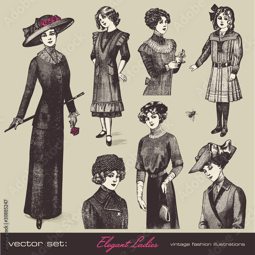 vector set: elegant ladies - retro fashion illustrations