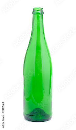 Empty green champagne bottle isolated on the white