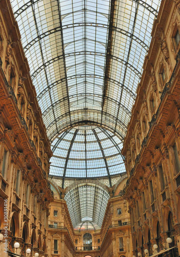 Glass gallery - Galleria Vittorio Emanuele in Milan of Italy