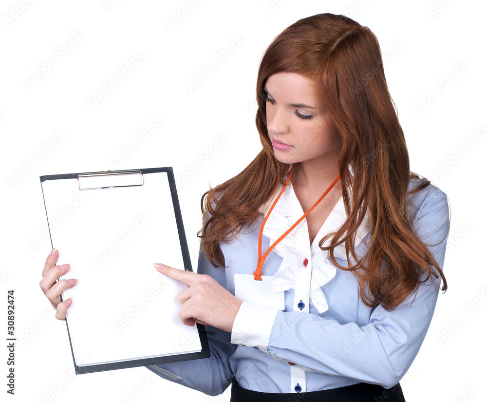 Portrait of a young business woman holding a blank clipboard Portrait of a young business woman holding a blank clipboard