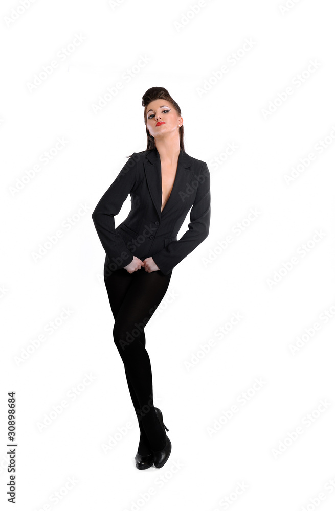 Fototapeta premium Beautiful sexy fashion model woman in formal suit.isolated