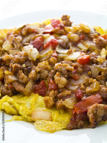 Omelet meat sauce (minced pork with onion and tomato)