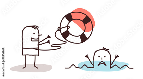 drowning man & rescuer with lifebuoy