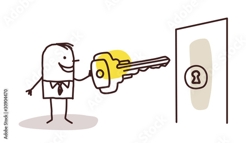 businessman with key and door