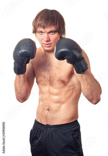 Man boxer with black boxing gloves.