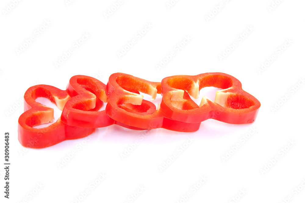 Pepper slices laying down. Pepper slices laying down.