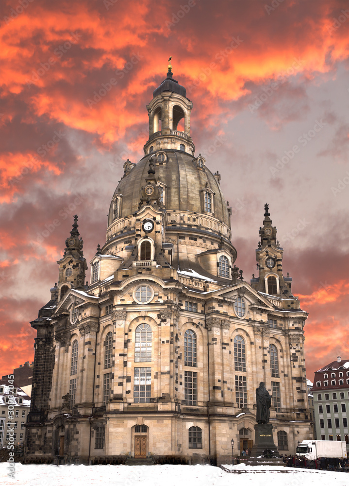 church of our lady at sunset, Dresden church of our lady at sunset, Dresden