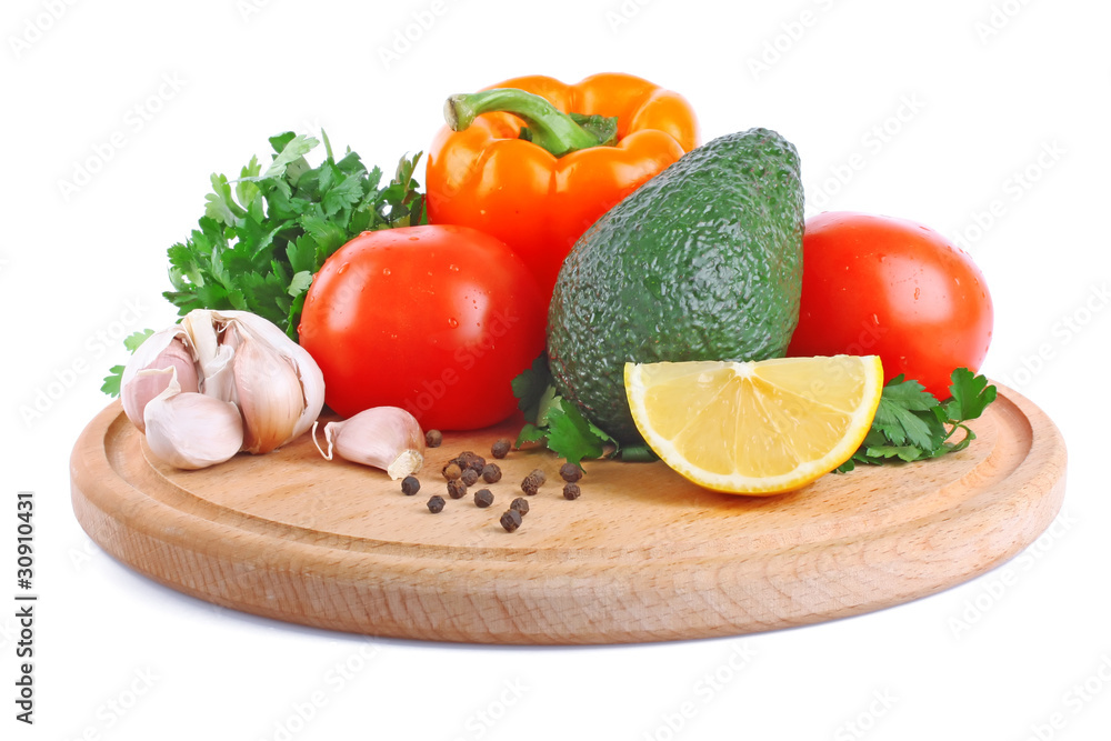 vegetable on wooden plate