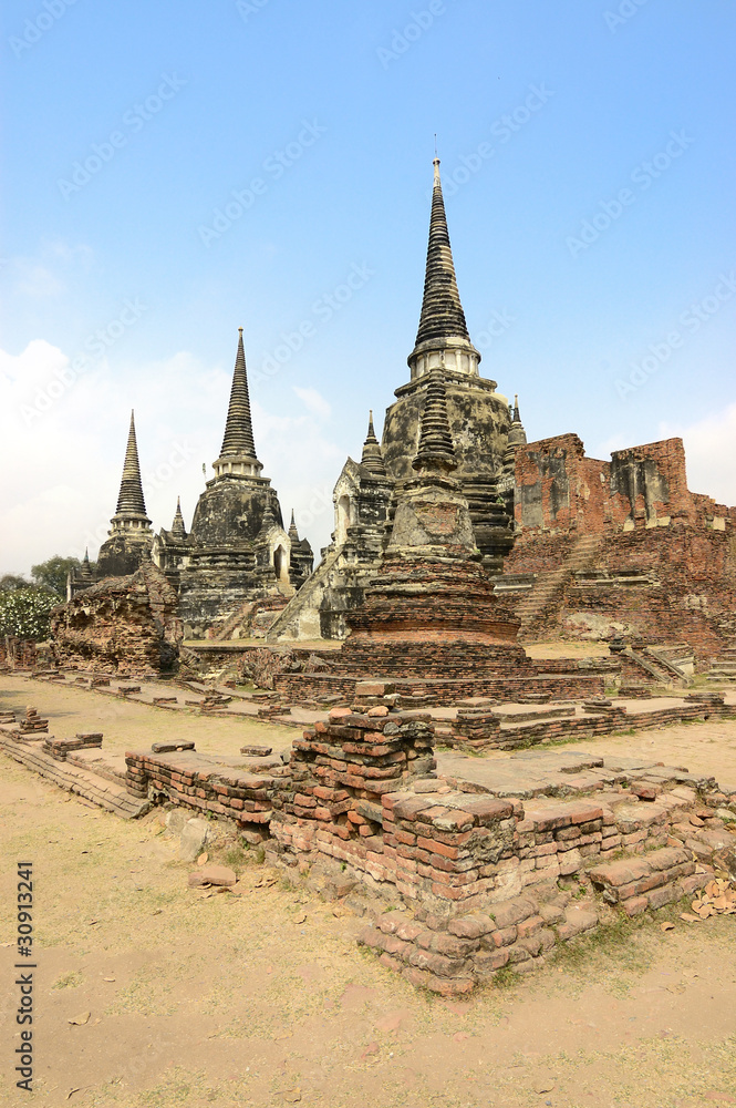 three pagoda at ayutthaya thailand