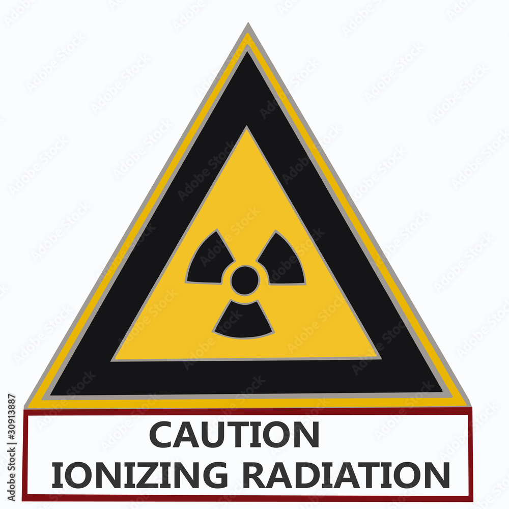 triangular nuclear warning sign on white background triangular nuclear warning sign on white background