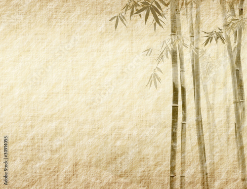 bamboo on old grunge antique paper texture . © xiaoliangge