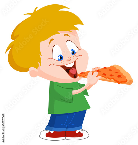 Kid eating pizza