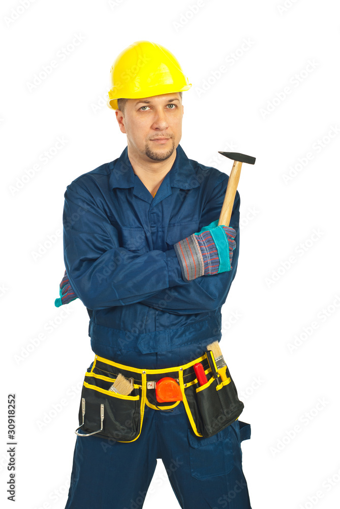 Mid adult repairman with hammer