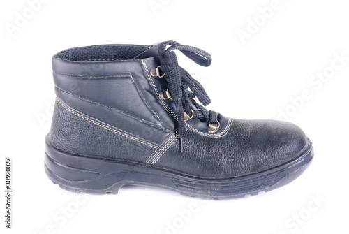 New working man's boots black isolated on a white background.