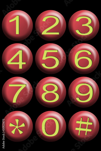 Foto Red number button on white background