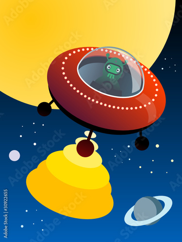 UFO in space, vector illustration