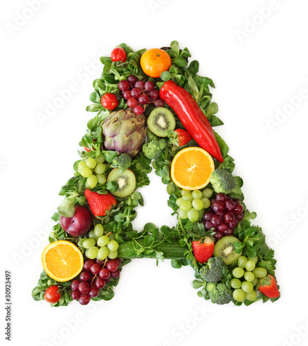 Fruit and vegetable alphabet - letter A