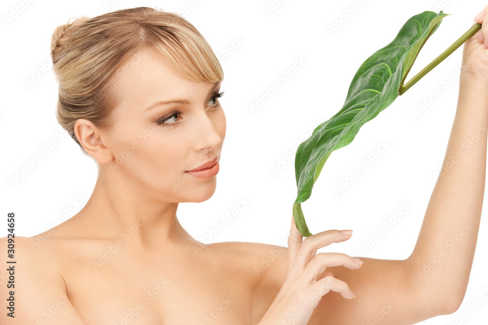 woman with green leaf woman with green leaf