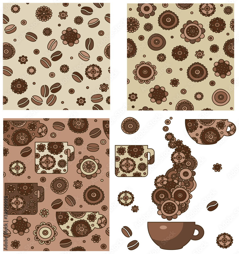 Obraz premium Seamless patterns and elements for coffee's design.