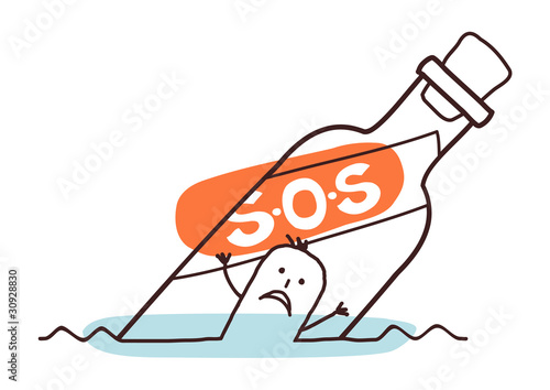 drowning man in a S.O.S bottle