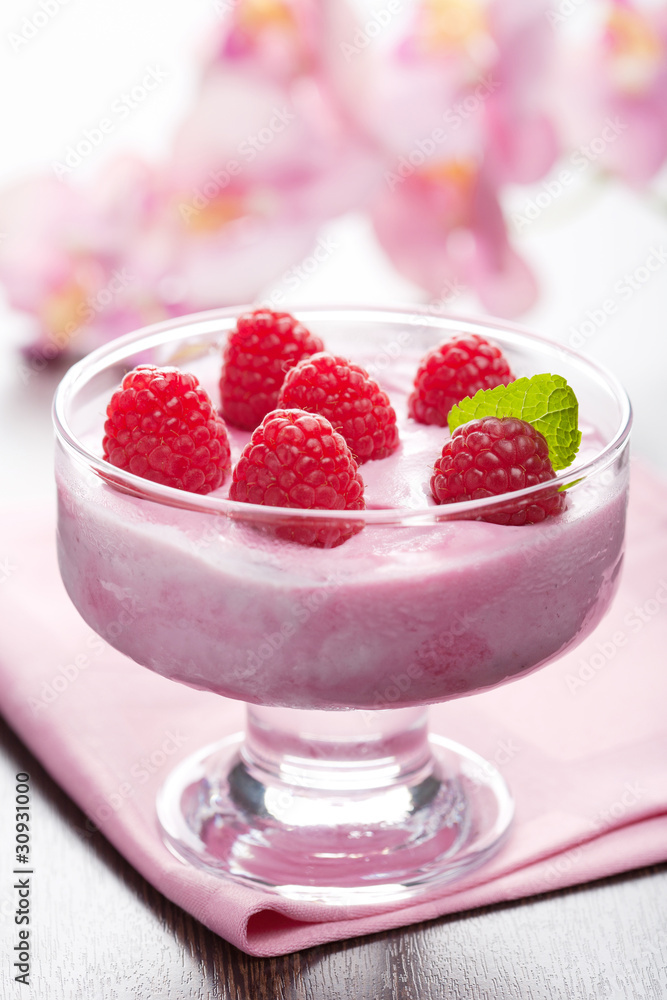 dessert with fresh raspberries dessert with fresh raspberries
